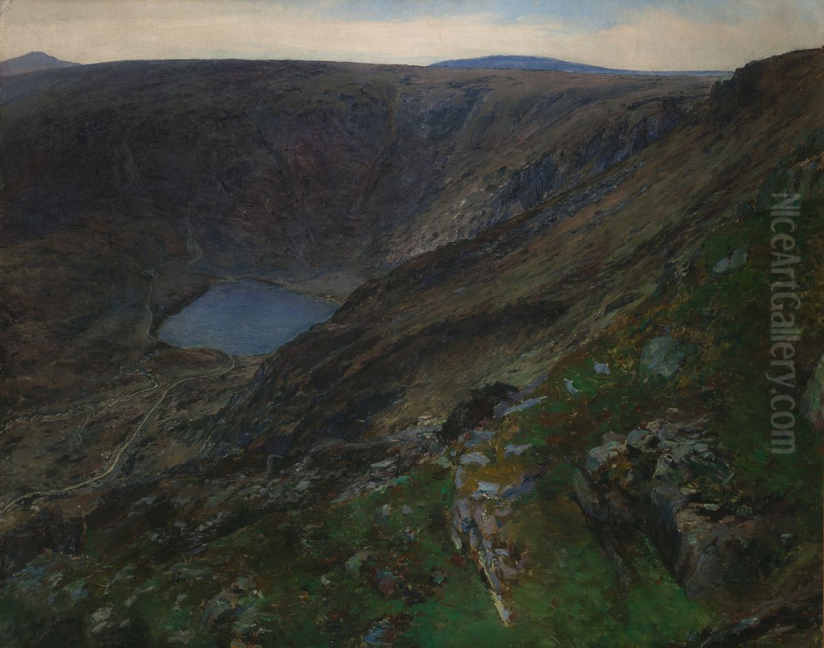 Horske oko v Krkonosich Oil Painting by Otakar Lebeda