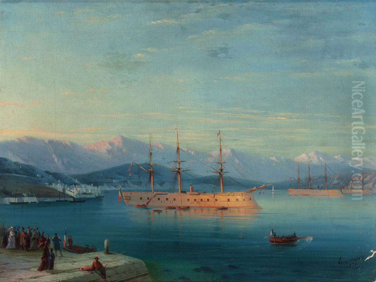 French Ships Departing the Black Sea Oil Painting by Ivan Aivazovsky