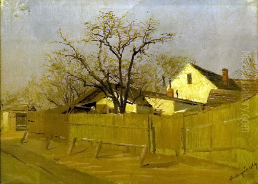 Winter Street Oil Painting by Laszlo Mednyanszky