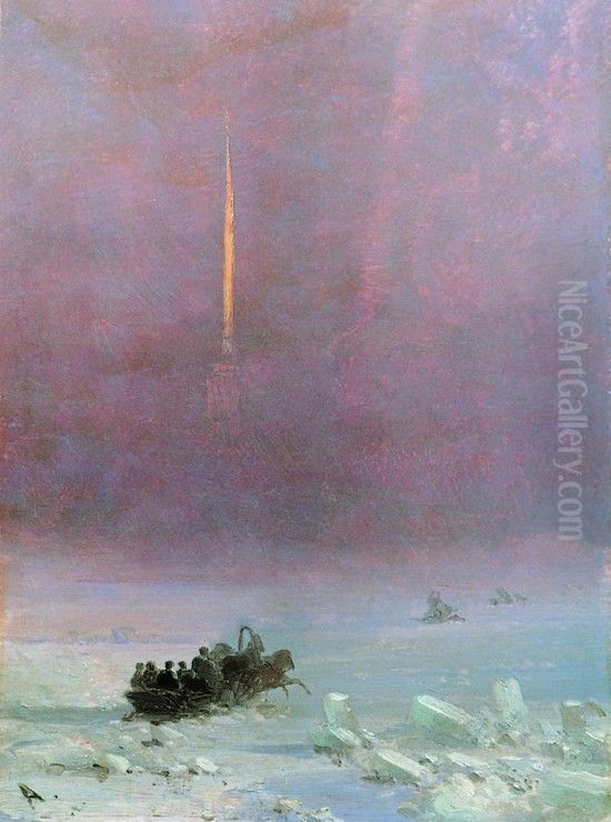 Petersburg. Crossing the Neva. Oil Painting by Ivan Aivazovsky