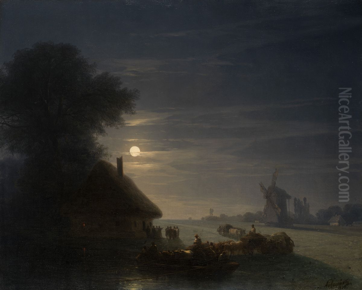 Ukrainian Landscape at Night Oil Painting by Ivan Aivazovsky