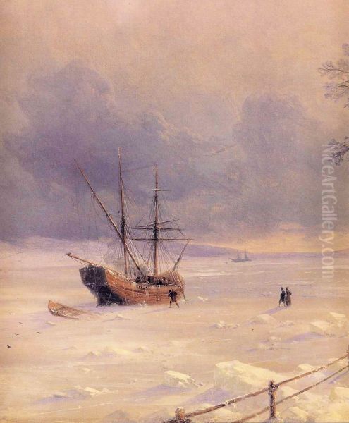 Frozen Bosphorus Under Snow (detail) Oil Painting by Ivan Aivazovsky