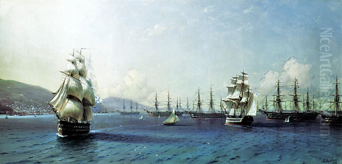 Black Sea Fleet in the Bay of Theodosia, just before the Crimean War Oil Painting by Ivan Aivazovsky