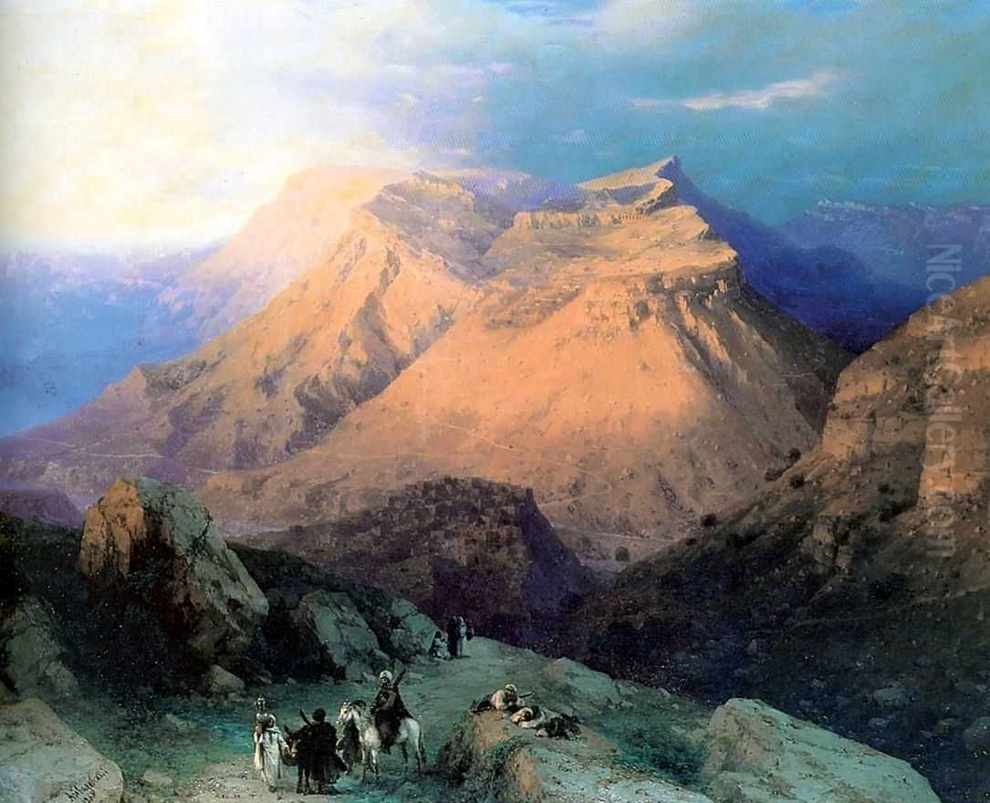 Mountain Village Gunib in Daghestan. View from the East. Oil Painting by Ivan Aivazovsky