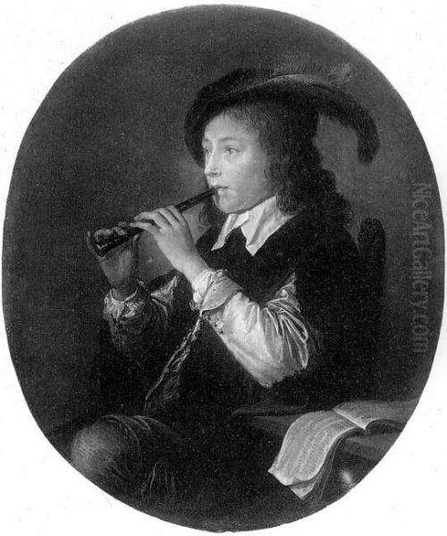 A flute player Oil Painting by Gerrit Dou