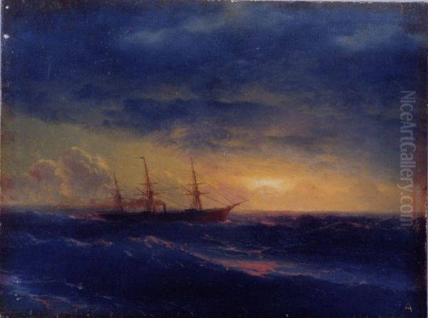Cruiser in the sea at night Oil Painting by Ivan Aivazovsky