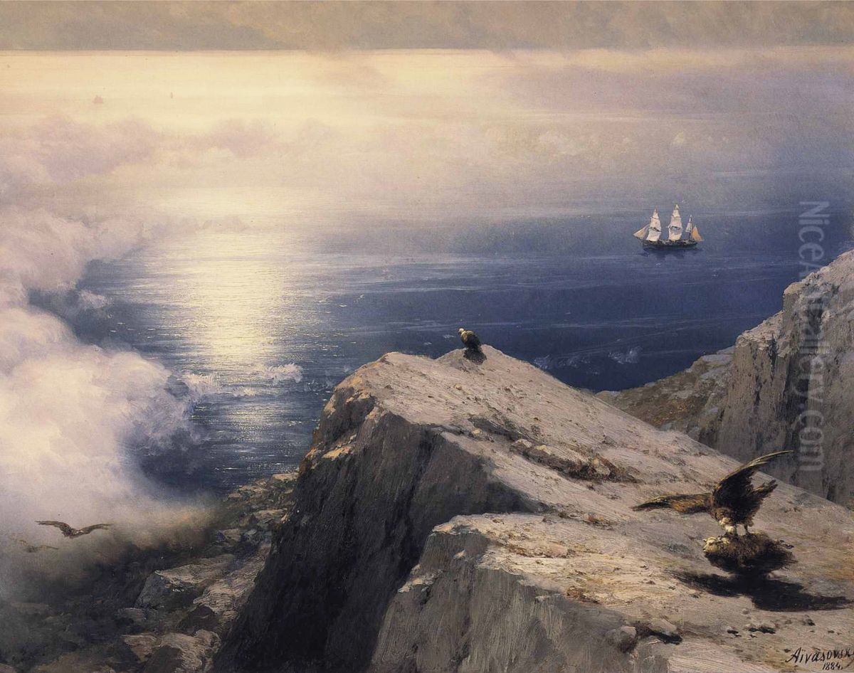 A Rocky Coastal Landscape in the Aegean with Ships in the Distance Oil Painting by Ivan Aivazovsky A Rocky Coastal Landscape in the Aegean with Ships in the Distance Oil Painting by Ivan Aivazovsky
