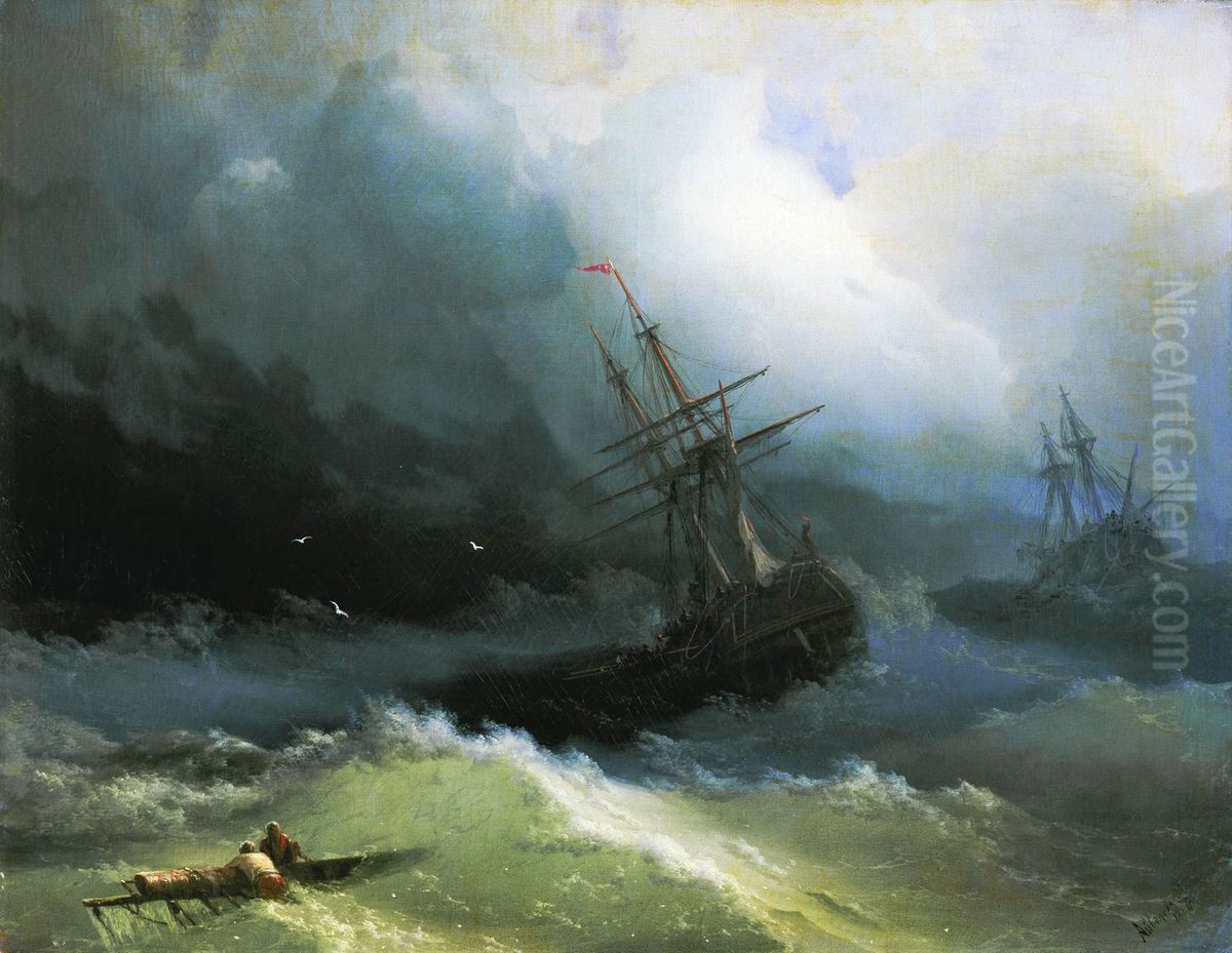 Ships at the raging sea Oil Painting by Ivan Aivazovsky