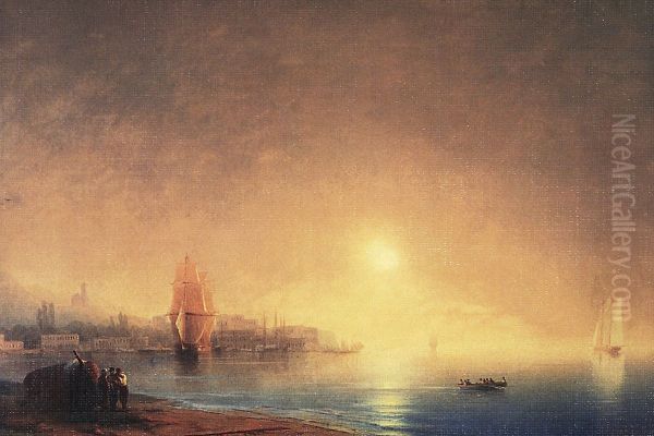Morning on the shore of the bay Oil Painting by Ivan Aivazovsky