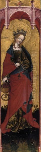 Hl. Dorothea aus St. Walburgis in Soest, Flugel eines Tabernakels (?) Oil Painting by Conrad von Soest