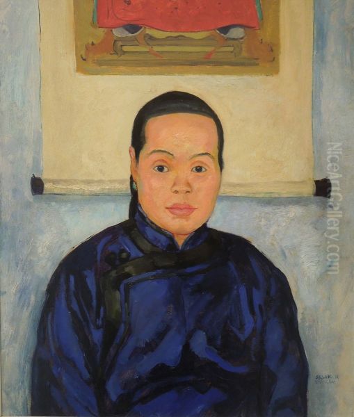 A Chinese Woman Oil Painting by Emil Orlik