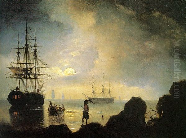 Fishermen on the shore Oil Painting by Ivan Aivazovsky