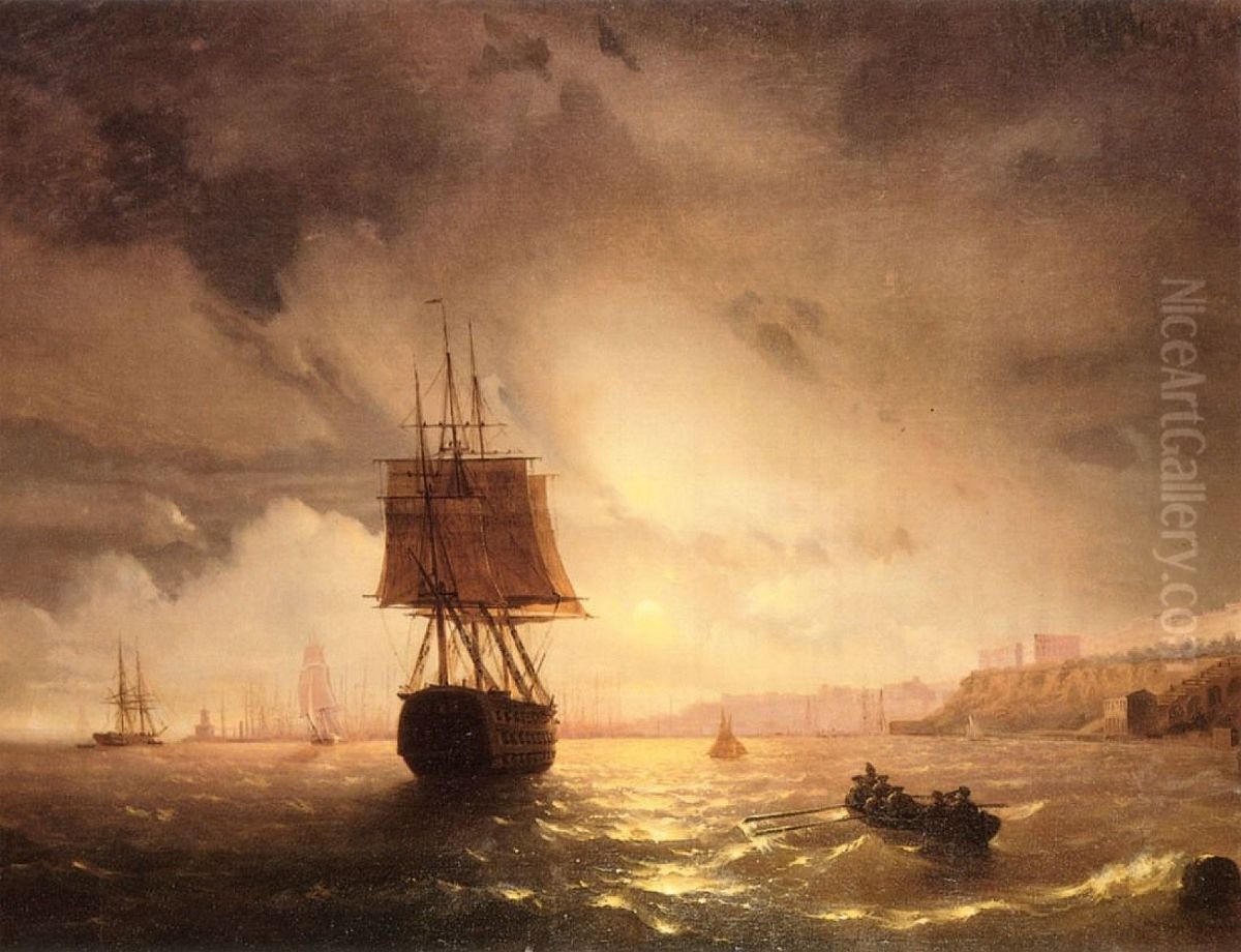 The Harbor at Odessa on the Black Sea Oil Painting by Ivan Aivazovsky
