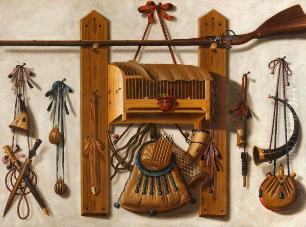 Still Life with Fowling equipment Oil Painting by Johannes Leemans