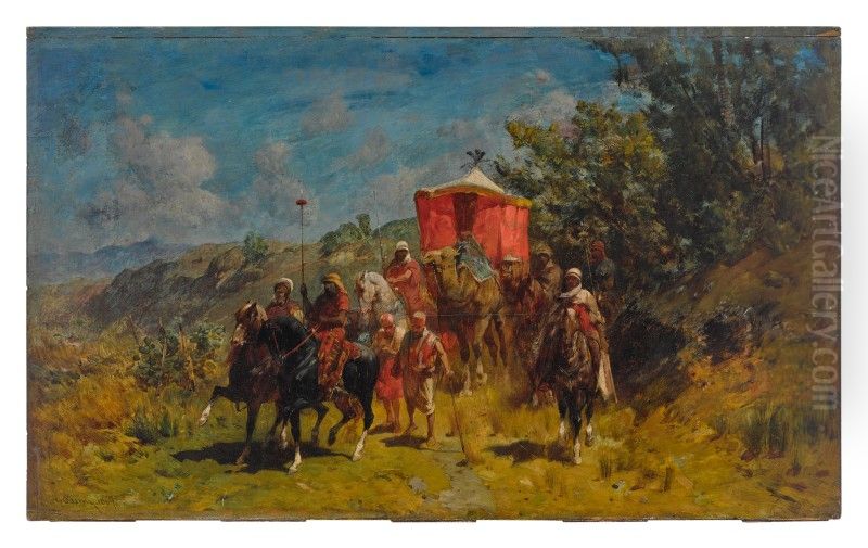 AN ARAB CARAVAN Oil Painting by unknown