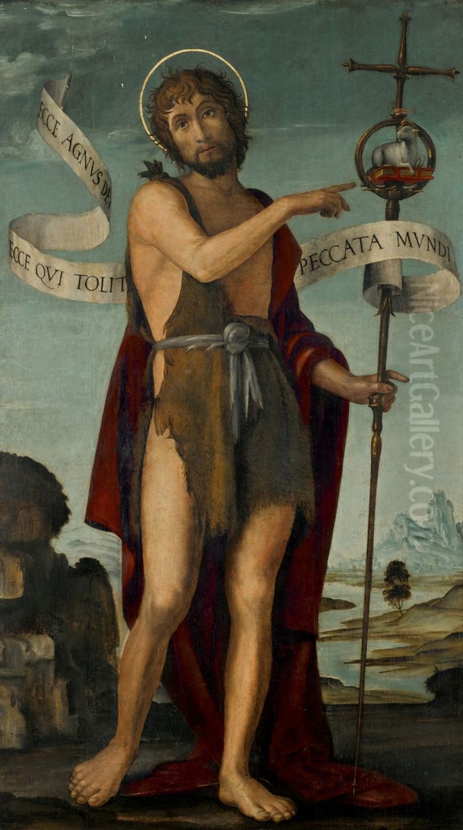 SAINT JOHN THE BAPTIST, STANDING IN A LANDSCAPE Oil Painting by unknown