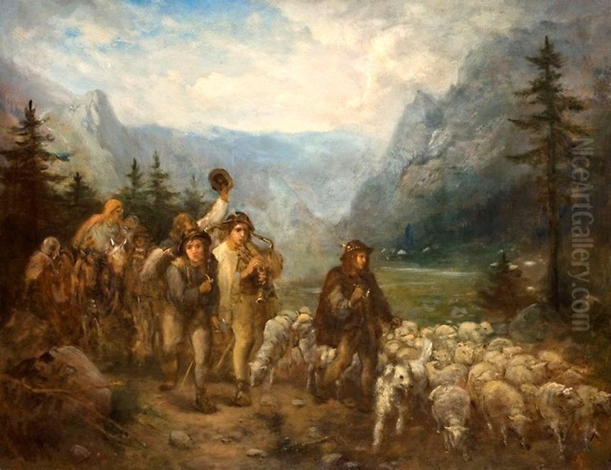 Powrot juhasow z hal Oil Painting by Aleksander Kotsis