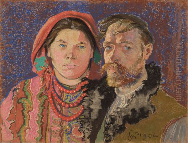 Portrait of the artist and his wife Oil Painting by Stanislaw Wyspianski