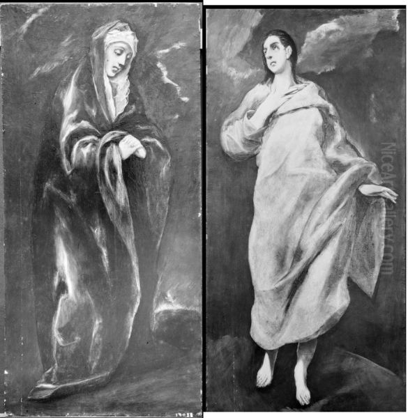 Two fragments after the Crucifixion with the Virgin Mary and Saint John the Evangelist Oil Painting by El Greco