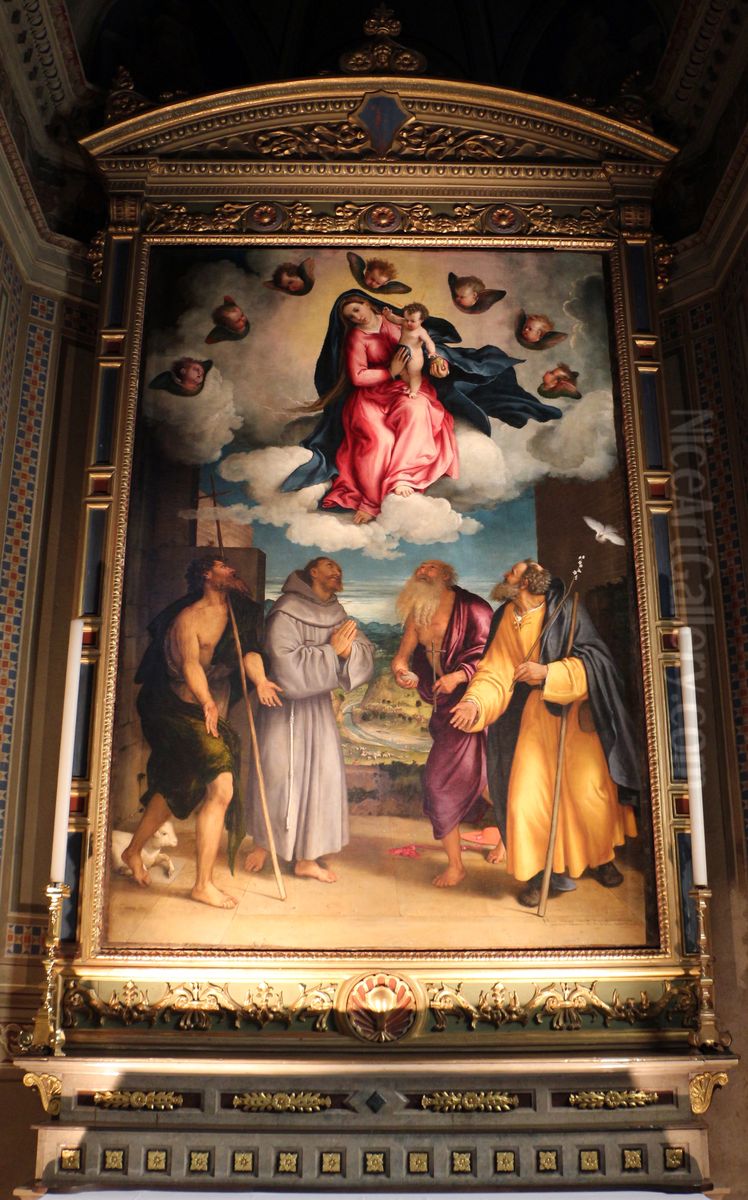 Madonna con il Bambino in gloria e i santi Giovanni Battista, Francesco, Girolamo e Giuseppe Oil Painting by Lorenzo Lotto