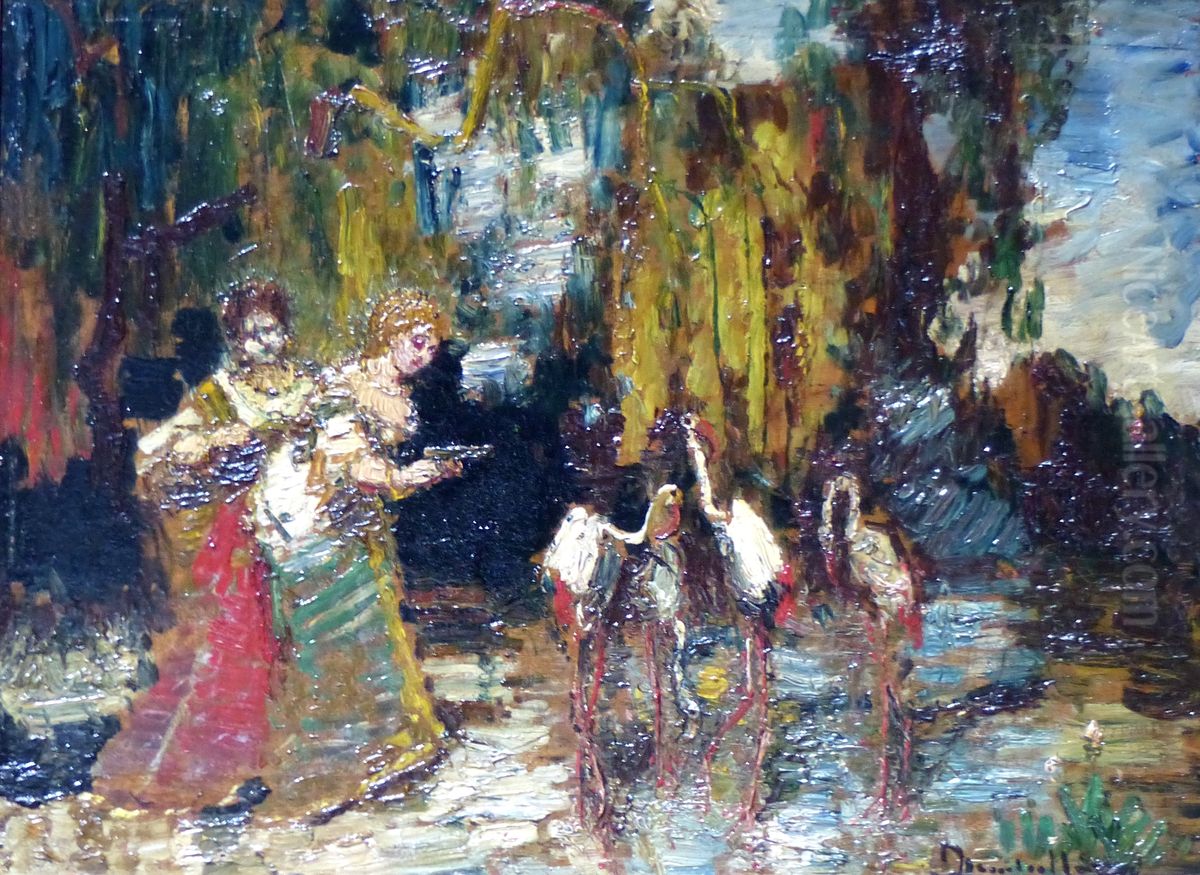 The Flamingos Oil Painting by Adolphe Joseph Thomas Monticelli