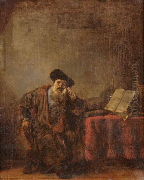 Old Man at Study Oil Painting by Karel van der Pluym
