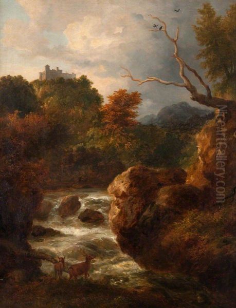 Mountain stream with deer Oil Painting by Ramsay Richard Reinagle