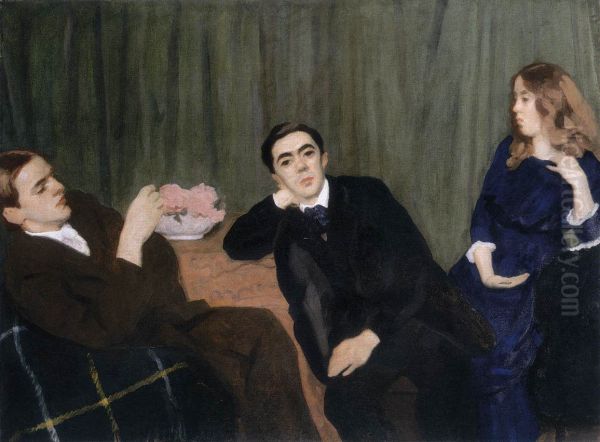 Triple Portrait Oil Painting by Karoly Ferenczy