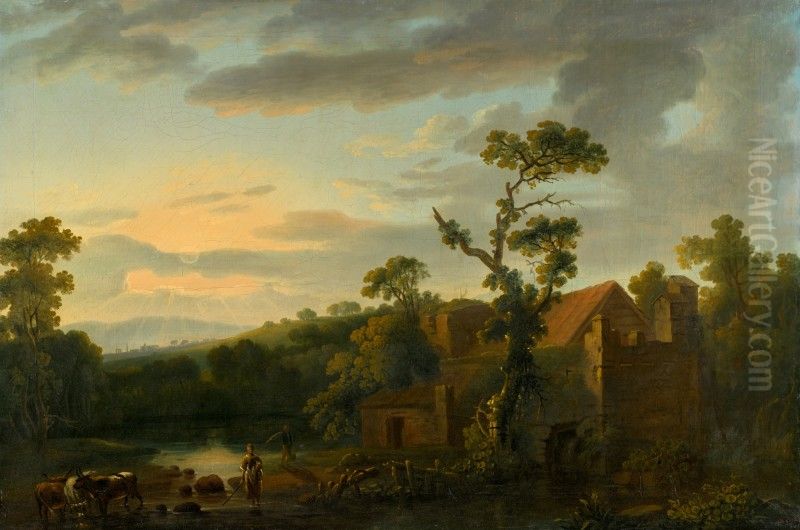 WOODED RIVER LANDSCAPE Oil Painting by unknown