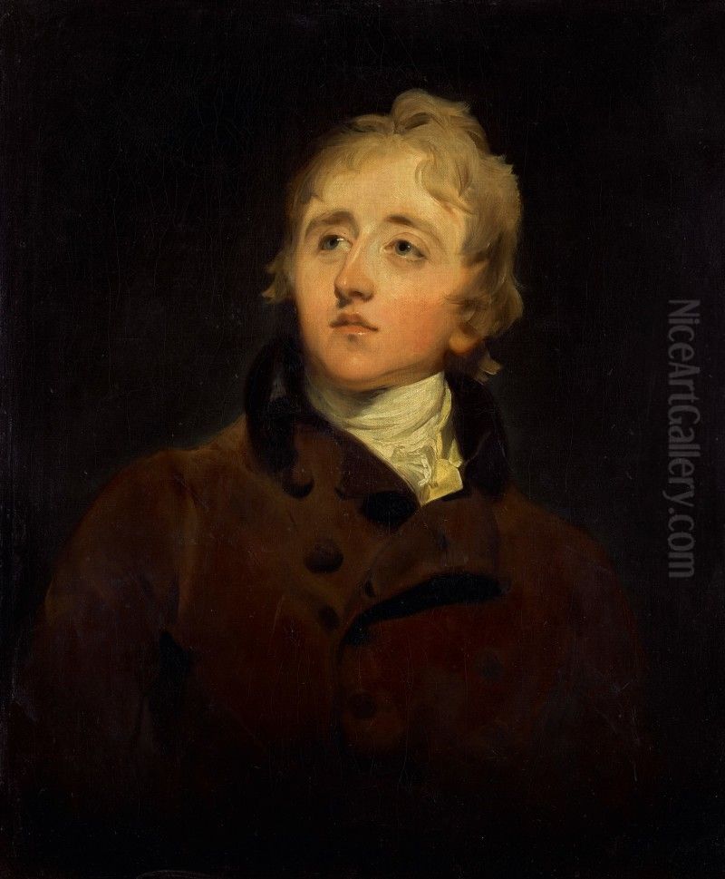 PORTRAIT OF HON. EDWARD SPENCER (1779-1823), HALF-LENGTH, WEARING A BROWN COAT WITH A BLACK COLLAR, YELLOW VEST AND WHITE STOCK Oil Painting by unknown