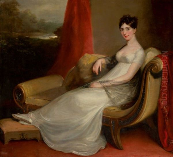 PORTRAIT OF MARIA VICENTA SOLIS LASSO DE LA VEGA, DUCHESS OF FERNAN-NUNEZ (B. 1780), FULL-LENGTH, RECLINING ON A CHAISE LONGUE Oil Painting by unknown