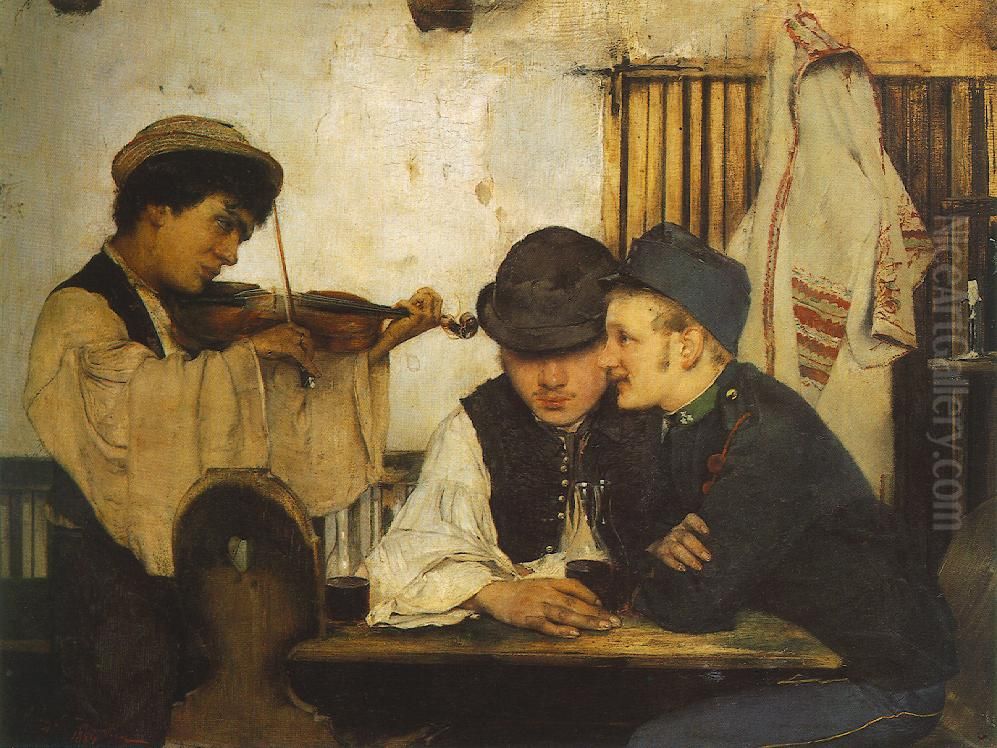 The Good Wine Oil Painting by Simon Hollosy