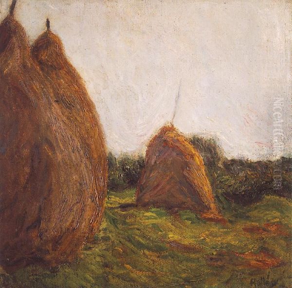 Haystacks Oil Painting by Simon Hollosy