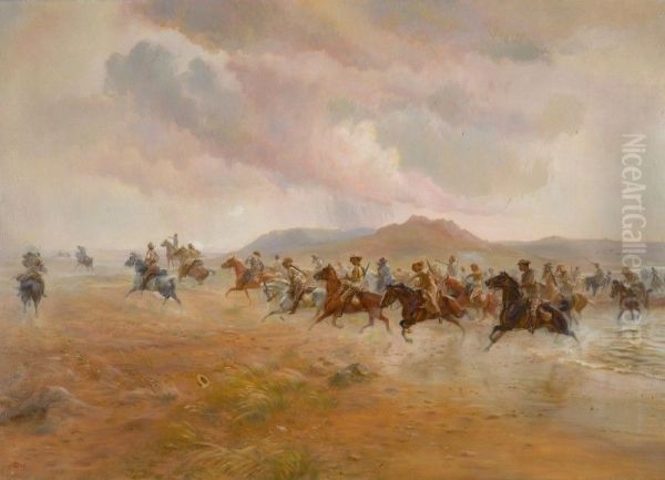 YEOMANRY SCOUTS ON THE VELDT Oil Painting by unknown