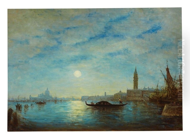 BACINO SAN MARCO, VENICE, UNDER MOONLIGHT Oil Painting by unknown