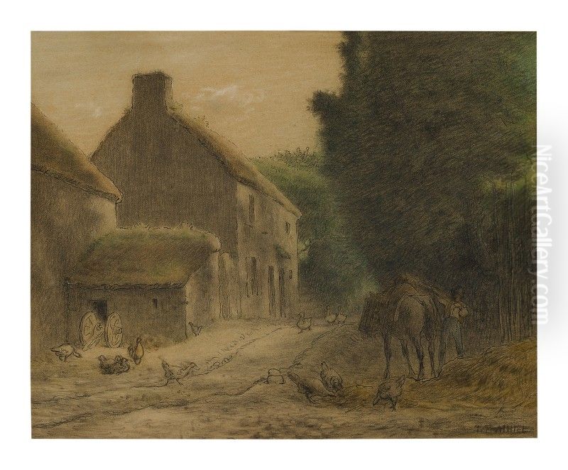 FARMHOUSE AT GRUCHY Oil Painting by unknown