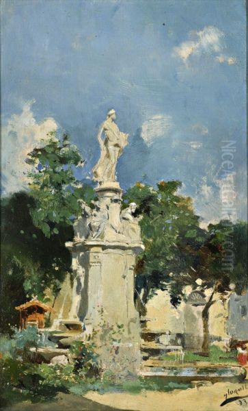 THE FOUNTAIN OF APOLLO, MADRID Oil Painting by unknown