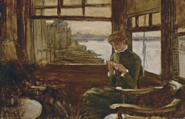 KATHLEEN NEWTON IN A THAMES-SIDE TAVERN Oil Painting by unknown