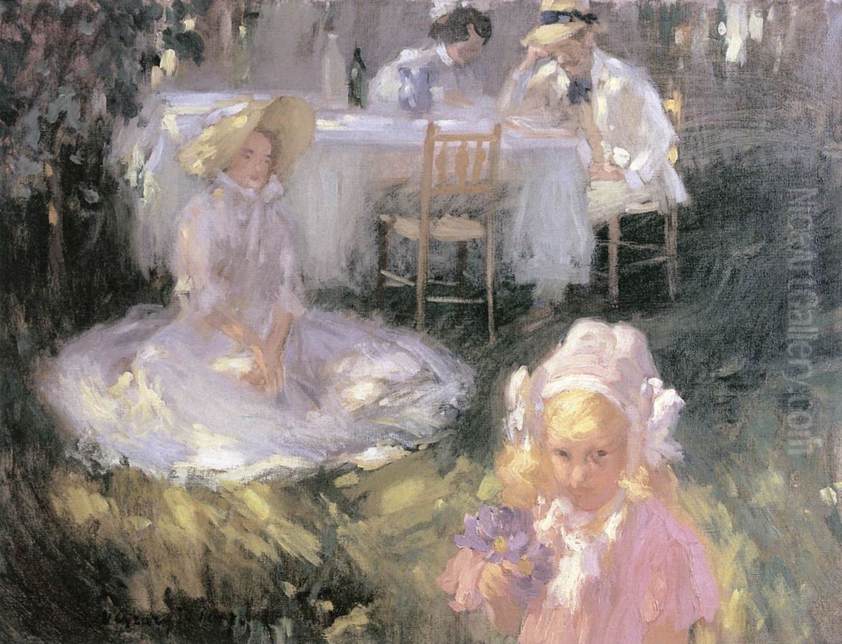 Breakfast in the Open Air Oil Painting by Janos Vaszary