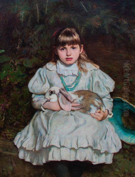 THE PET RABBIT Oil Painting by unknown
