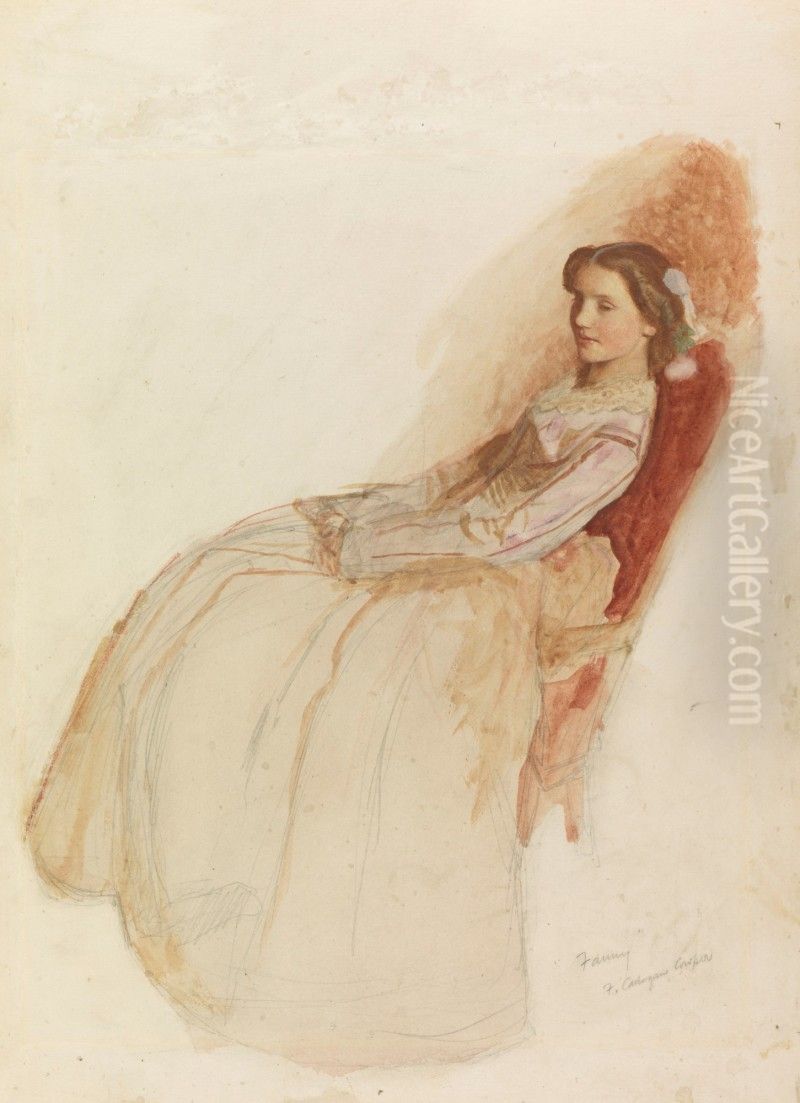 FANNY, SKETCH OF A GIRL IN CRINOLINE DRESS Oil Painting by unknown