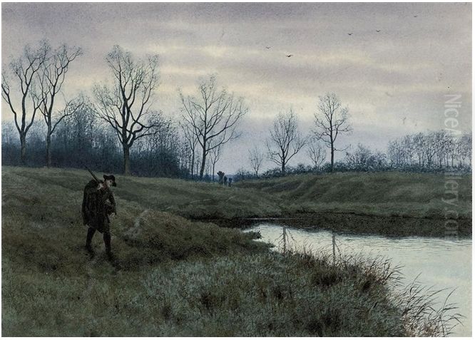 The gamekeeper at dusk on a cold winter's day Oil Painting by William Fraser Garden The gamekeeper at dusk on a cold winter's day Oil Painting by William Fraser Garden