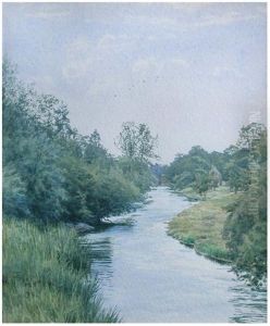On the Ouse with a mill in the distance , 1898