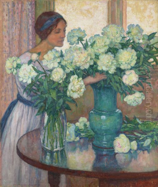 Les Pivoines blanches Oil Painting by unknown