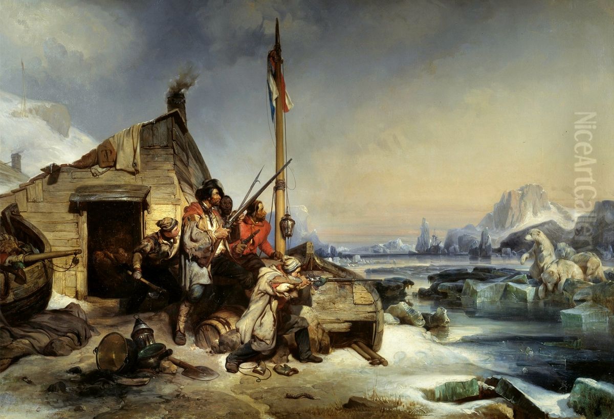 Wintering of a team of Dutch sailors on the eastern coast of Novaya Zemlya Oil Painting by Eugene Le Poittevin