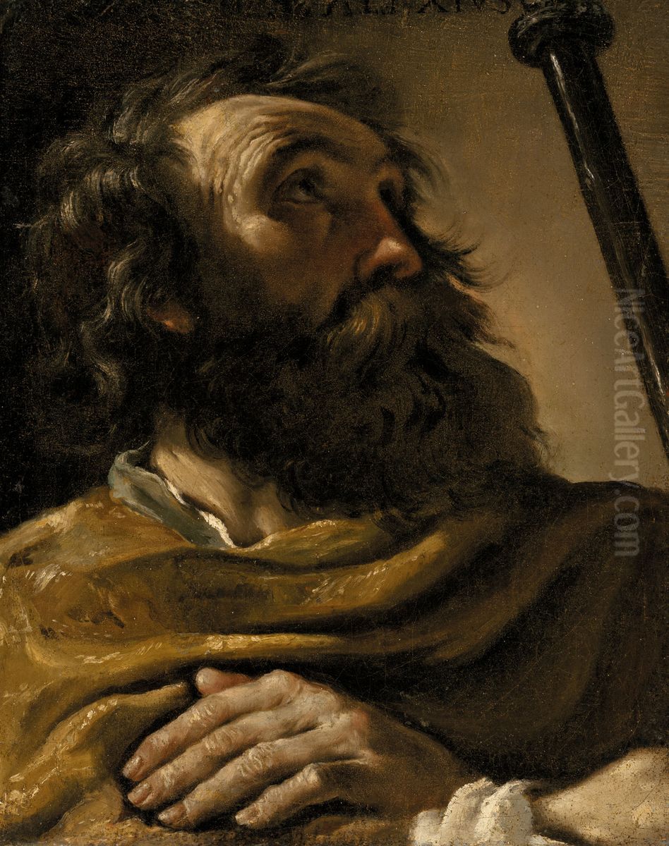 Saint Alexius in a brown wrap, holding a staff Oil Painting by unknown