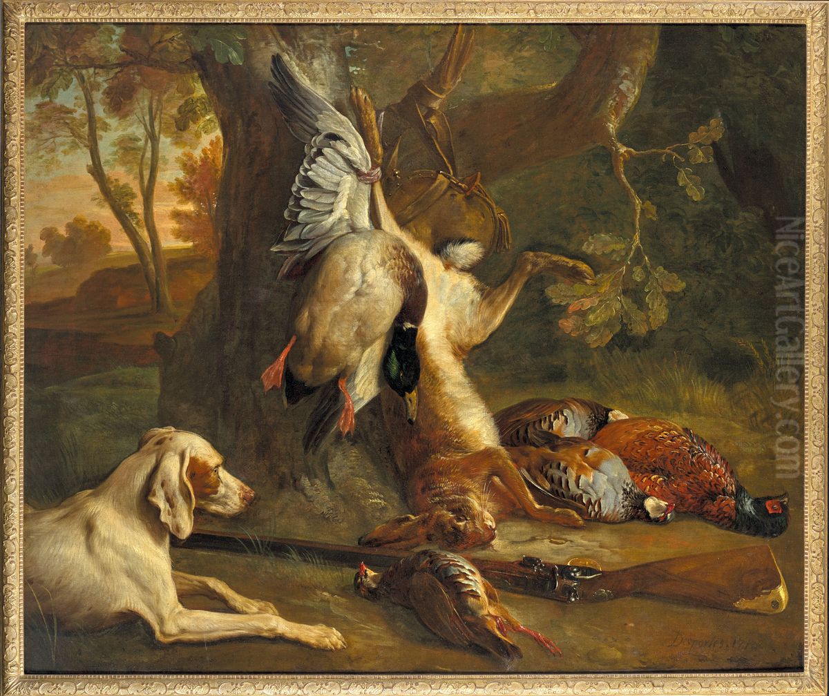 Epagneul devant un trophee de chasse Oil Painting by unknown