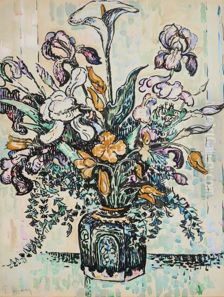 Bouquet (iris, arum, tulipes) dans un vase d'Andre Metthey Oil Painting by unknown