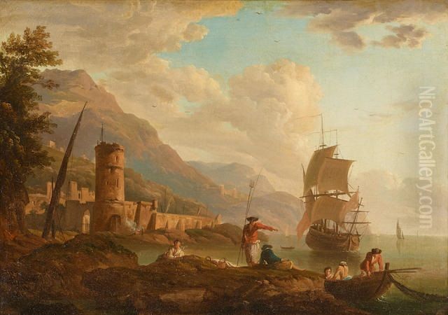 figures coming to shore Oil Painting by Adrien Manglard figures coming to shore Oil Painting by Adrien Manglard