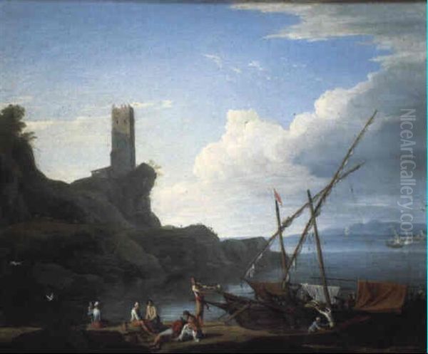 le-repos-des-pecheurs Oil Painting by Adrien Manglard